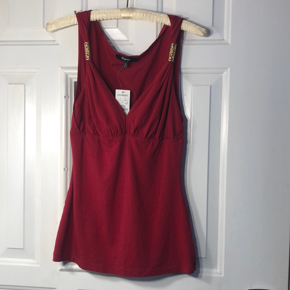 Express / cotton tank / maroon with gold trim